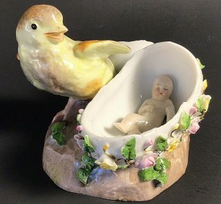 Antique Ernst Bohne & Sohne Figurine Germany Rare Porcelain Baby In Egg