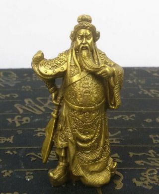 Exquisite Chinese Brass Copper Dragon Warrior Guan Gong Statue