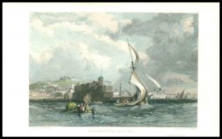 1829 Antique Print Italy - View Of Naples From The Sea (ti14)