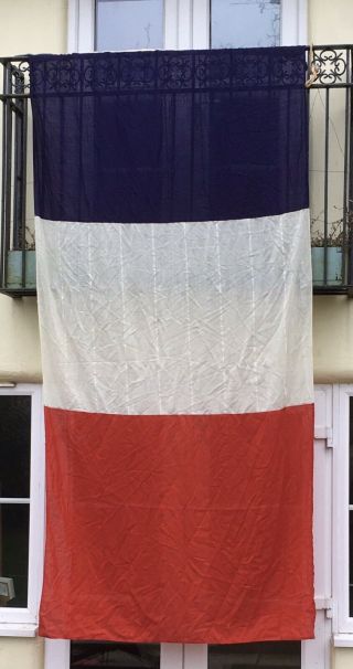 Large French Flag France Tricolour 9’x4’ 2.  75m Panel Sewn Vintage Rope & Toggle