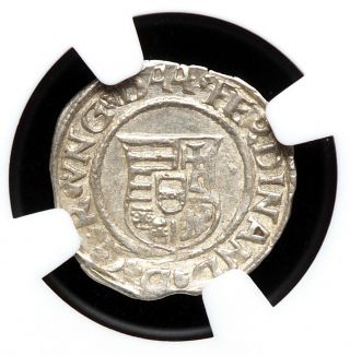 HUNGARY.  Ferdinand I Silver Denar,  1552 - KB,  NGC MS63,  State 2