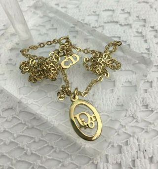 Vintage Authentic Christian Dior Necklace Logo Cd Gold Tone
