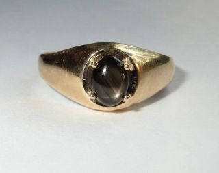Vintage 10k Solid Yellow Gold Black Star Sapphire Retro Ring Size 10