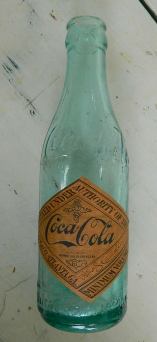 Antique Coca - Cola Bottle Sraight - Side,  Paper Label,  Macon,  Ga