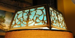 Antique Slag Glass Art Nouveau Lamp Shade Grecian Urn Filigree 8 Panels