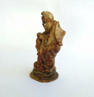 Antique Chinese Hand Carved Soapstone Sculpture Figurine Asian Man With Fish