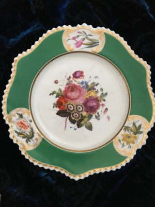 Finely Handpainted Antique Victorian Cabinet Plate With Flowers And Gilding
