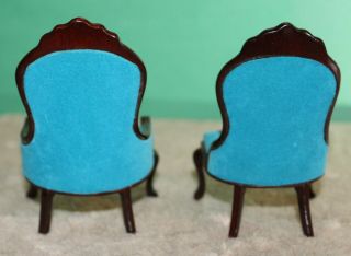 Vintage Artisan Miniature Dollhouse Victorian Parlor Furniture Blue Velvet 1:12 3