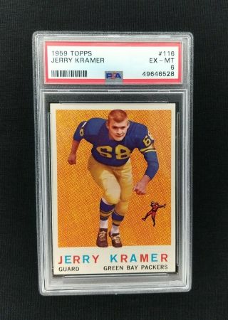 1959 Topps Jerry Kramer 116 Psa 6 (ex - Mt) Rookie Card Green Bay Packers Hof