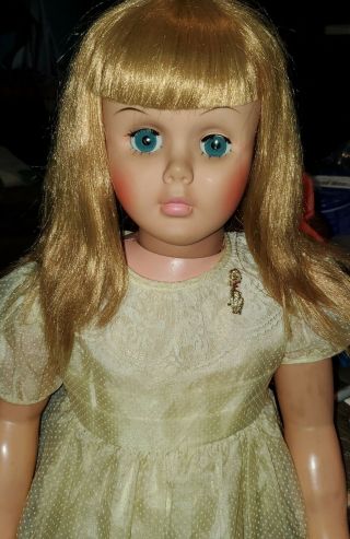 Vintage 35 " Blonde Patti Playpal Clone Ae Walker Doll Dotted Swiss Dress Read