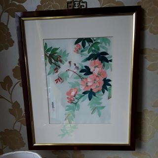 Vintage Oriental Painting Of Birds On Silk And Framed