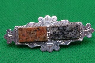Antique Scottish Silver & Agate Bar Brooch,  (a2136)