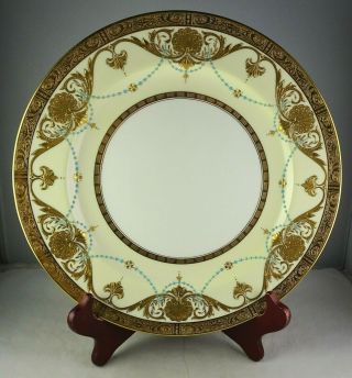 Antique Minton Porcelain Cabinet Plate Heavy Raised Gold Shells Enamel Blue Dots