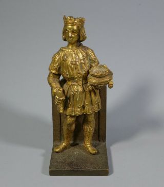 Antique 19th C.  French? Cast Gilt Bronze Ormalu Medieval Prince Figure