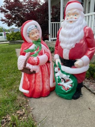 Large Antique Blow Mold Santa & Mrs Claus