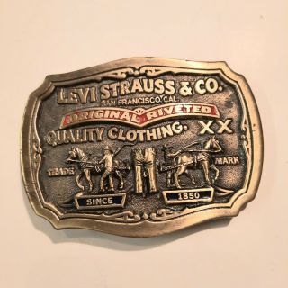 Vintage Belt Buckle Levi Strauss Limited Edition Brass Two Horse Brand 3