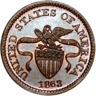 1863 United States Of America Eagle On Union Shield R4 Patriotic Civil War Token