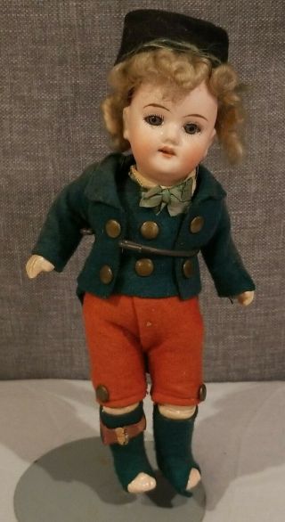 Antique 6” Bisque Doll Open Mouth Teeth Blue Glass Eyes Jointed Knees P 1810