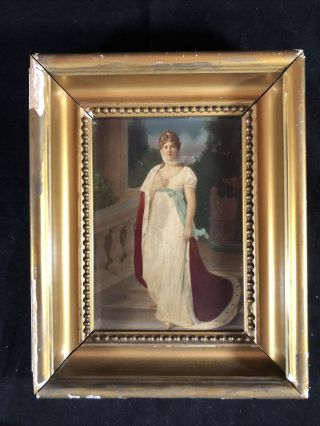Small Antique Framed Oil Painting On Board Portrait Lady Queen Louise Of Prussia