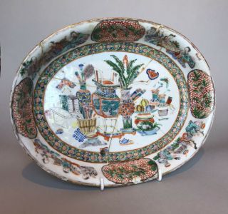 Antique 19thc Chinese Famille Verte Porcelain Oval Dish - Precious Objects