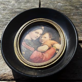 Antique Oval Miniature Picture Frame With Print
