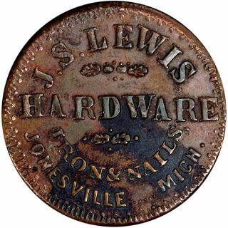 1863 Jonesville Michigan Civil War Token J S Lewis R7 Rare Merchant Pcgs