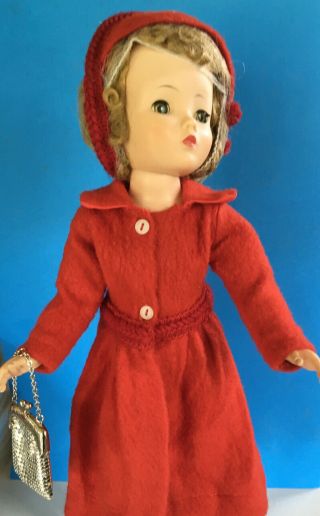 Vintage Cissy Doll Soft Red Coat With Matching Hat 2