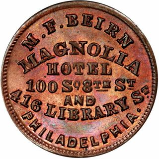 Philadelphia Pennsylvania Civil War Token M F Beirn Magnolia Hotel Pcgs Ms64 Rb