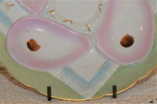 Antique German Porcelain Oyster Plate 4 Wells Ladies on Napkin Green Border Can 2