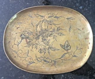 Antique Meiji Mixed Metal Dragonfly Butterfly Tray