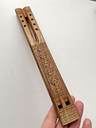 Antique Balkans Folk Art Dvojnice Hand Carved Wooden Double Beaked Flute