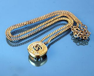 Authentic Christian Dior Cd Logo Gold Tone Chain Necklace Stone Pendant 6 Gm