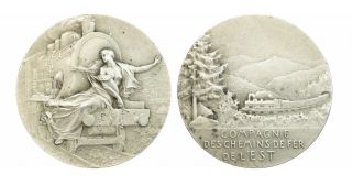 O366,  France,  Silver Art Nouveau Medal C1900 By Vernon,  Train,  East Railroad