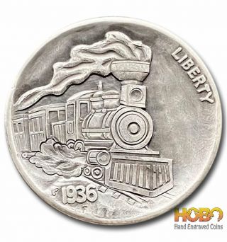 Hobo Nickel Coin 1936 Buffalo " Train " Hand Engraved Gediminas Palsis