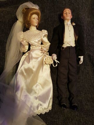 Franklin Heirloom Porcelain Doll Bride & Groom Large 22inches Tall