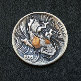 Hobo Nickel Koi Fish Off The Hook Hand Engraved Carved 1936 Buffalo Coin