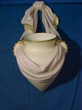 19thc Victorian Era Royal Worcester Porcelain Wall Pocket Vase