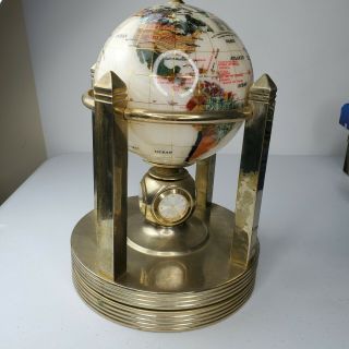 Alexander Kalifano Rotating Clock Smooth Mother Of Pearl Gemstone Globe Goldtone