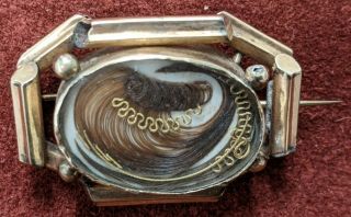Antique Mourning Jewelry Brooch W/ Hair Art / 1850 Victorian 8k Gold