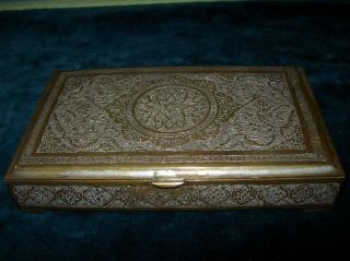 Antique Brass Box - Persian? Indian? With Engraved Designs To Top & Sides