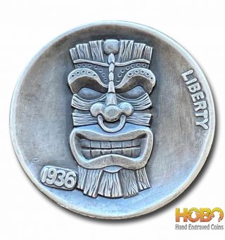 Hobo Nickel Coin 1936 Buffalo " Mbutu " Hand Engraved Gediminas Palsis
