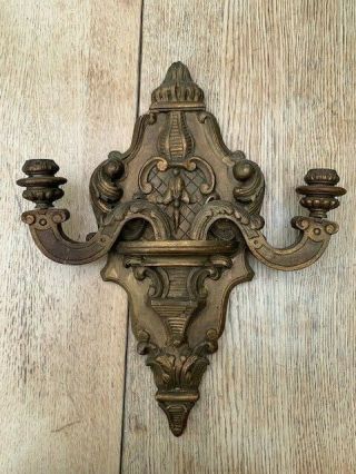 Antique Carved Wooden Wall Mounted Candle Holder Sconce