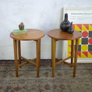 Vintage Pair Mid Century Teak Folding Side Bedside Tables Poul Hundevad Danish