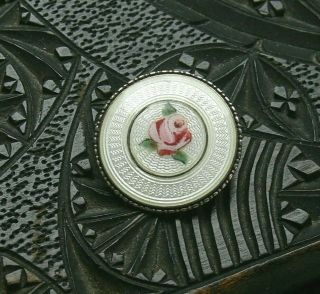 Antique Marius Hammer Norway Silver Guilloche Enamel Rose Brooch Lace Pin 3.  7g