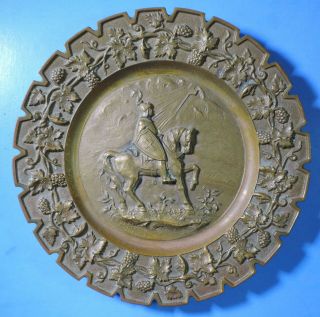 Antique Masonic Knights Templar Knight On Horse Brass Round Wall Plaque Grapes