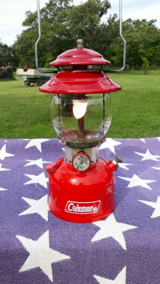 Vintage Coleman 200a Lantern 2/72 Red Pyrex Globe Great Very