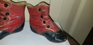 ANTIQUE VICTORIAN RED BLACK LEATHER HIGH TOP DOLL CHILD’S BABY SHOES BOOTS 2