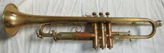 Buescher Aristocrat Trumpet in Case w/7C Mouthpiece Low Pitch Vtg Old Antique 2