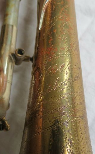 Buescher Aristocrat Trumpet in Case w/7C Mouthpiece Low Pitch Vtg Old Antique 3
