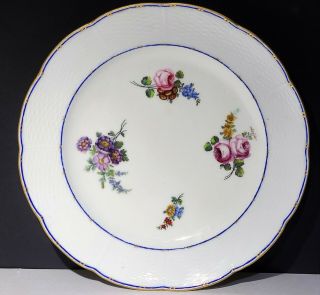 18th C Antique French Sevres Porcelain Plate W Flowers